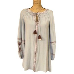 BLUE RAIN Light Blue Embroidered Tunic Top Small